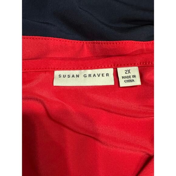 Susan Graver Tunic Top Liquid Knit Color Block Asymmetrical 2XL stretch Party - Picture 3 of 9